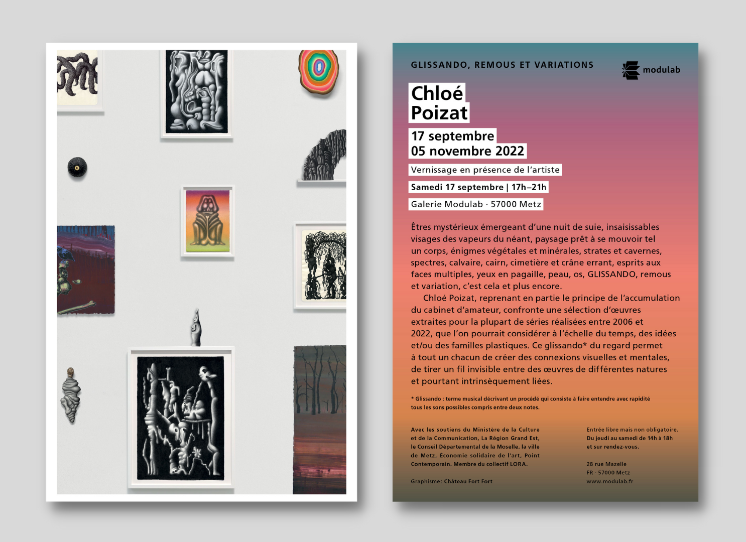Flyer de l'exposition GLISSANDO, remous et variation I graphisme : Château Fort Fort