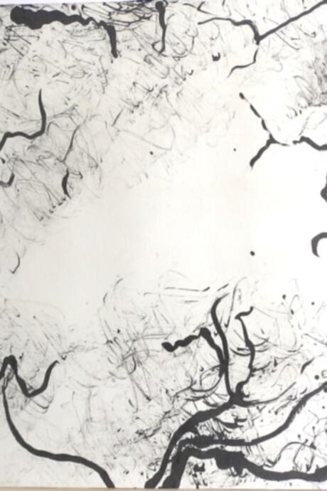 Branches d'arbres peintes à l'acrylique et encre sur toile 
