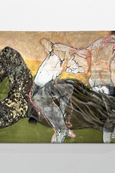 Giovanni Leonardo Bassan, Dancing on Army blancket, 2024, huile et vernis sur couverture militaire