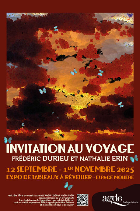 Affiche de l'exposition réalisée avec l'œuvre "Le Commencement". La réalité augmentée fonctionne aussi sur l'affiche en téléchargeant l'application "Artivive"