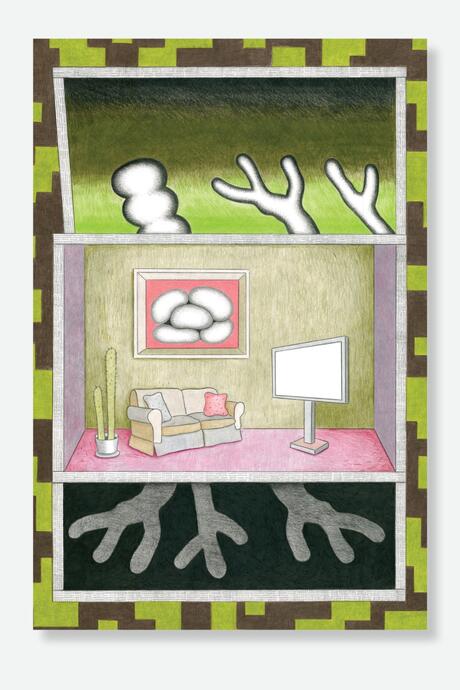 Intérieur (branches et racines), 2024 crayon de couleur sur papier, 59 x 42 cm