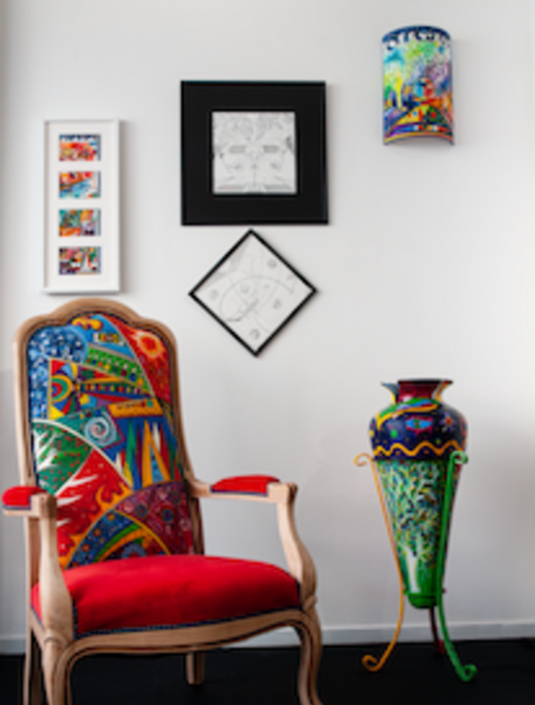 fateuil, lampes, et céramiques de Vittoretti