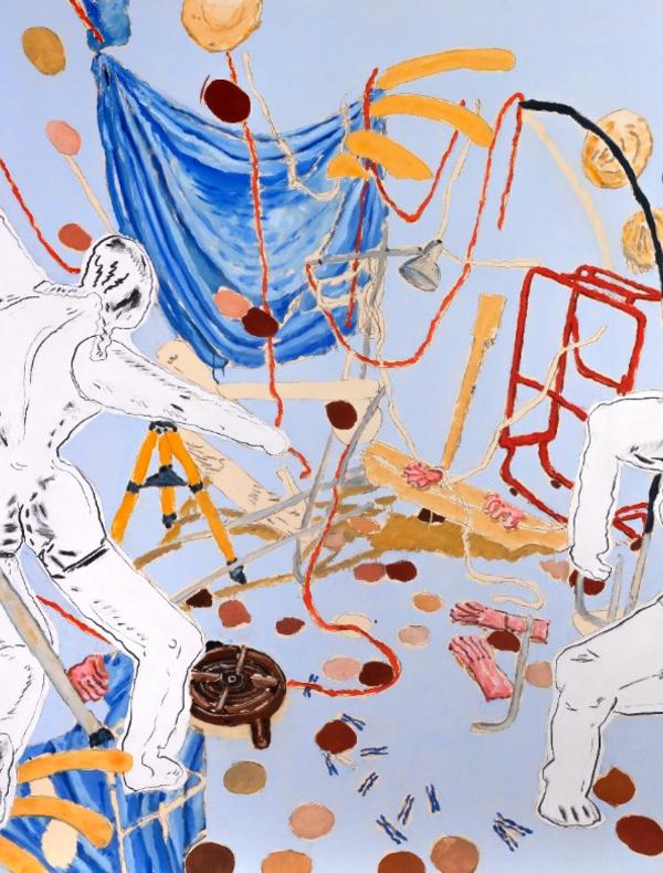 Léonard Martin, Danse Zabriskie V, 2023, Huile, acrylique, fusain et pastel gras sur toile 200 x 180 cm. © Laurent Edeline