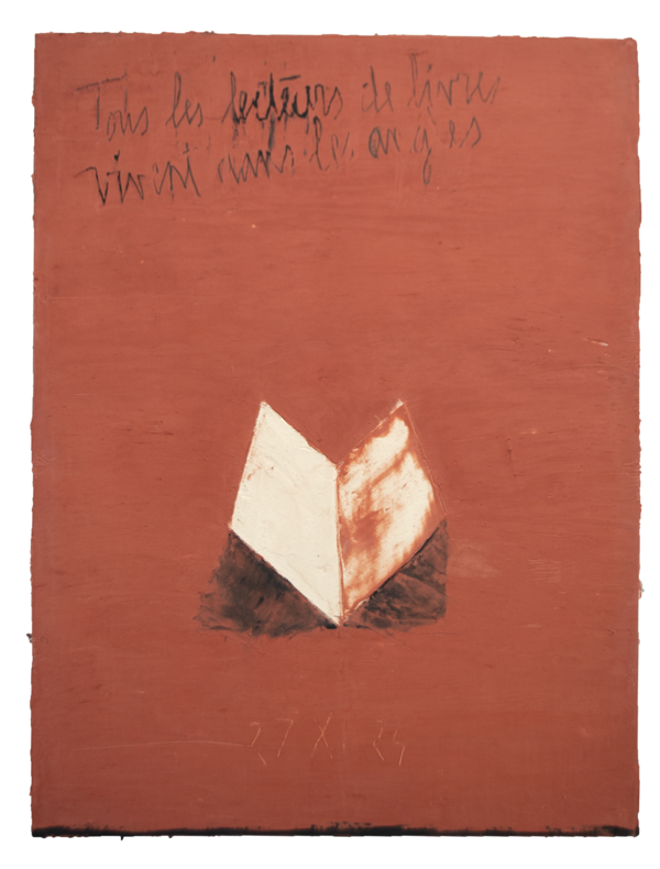 TOUS LES LECTEURS DE LIVRE...LE 27.XI.24, acrylique et poudre de marbre, 130 x 97 cm, 2024