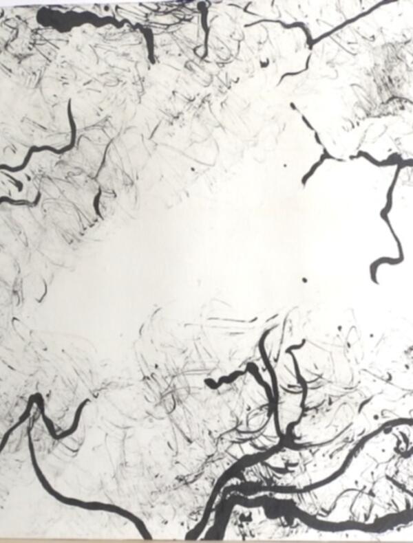 Branches d'arbres peintes à l'acrylique et encre sur toile 
