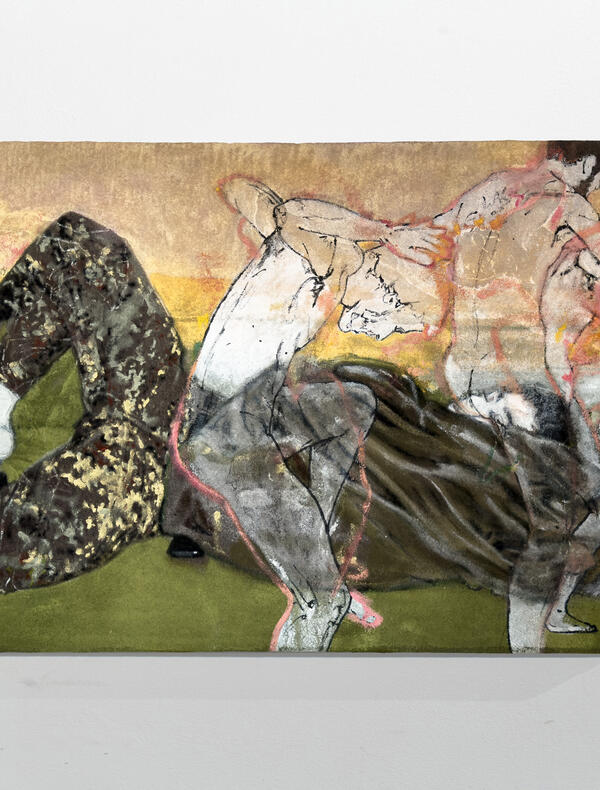 Giovanni Leonardo Bassan, Dancing on Army blancket, 2024, huile et vernis sur couverture militaire