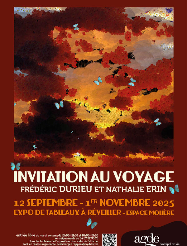 Affiche de l'exposition réalisée avec l'œuvre "Le Commencement". La réalité augmentée fonctionne aussi sur l'affiche en téléchargeant l'application "Artivive"