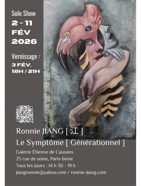 L'exposition Le Symptôme Générationnel présente l'œuvre de Ronnie Jiang comme une analyse visuelle des contradictions et de la fatigue identitaire qui définissent notre époque. À travers deux séries interconnectées, l'artiste ne fait pas que dépeindre le réel ; elle en extrait la fièvre, la tension et l'ambivalence. ​Le « Symptôme » est ici la manifestation visible d'un malaise sociétal profond, celui d'une génération écartelée entre l'héritage d'une imagerie simplifiée (les cartoons, la pop culture) et la