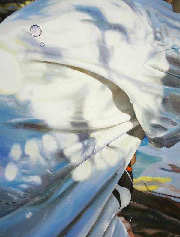 Mireille Blanc, Impressions (tee-shirt), 2025. Huile sur toile, 200 x 140 cm