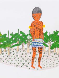 Joseca Yanomami, When Yamanayoma, the female spirit of the bee, continues to walk her short and steady steps over the earth, food keeps growing. This is Yamanayoma, 2013, Hydrographic pen, graphite pencil and crayon on paper, 29,5 x 42 cm. Gift of Clarice Tavares to the MASP collection, 2021