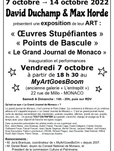 Exposition d'ART - David Duchamp & Max Horde - 7 octobre à Monaco