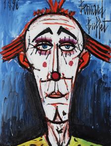 Bernard BUFFET, "Tête de clown sur fond bleu", 1996, huile sur toile, 73 x 54 cm