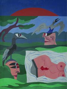 Jean Clerté, "Sans titre", série "Sur l'herbe", acrylique sur toile, 130 x 97 cm Jean Clerté, "Sans titre", série "Sur l'herbe", acrylique sur toile, 130 x 97 cm