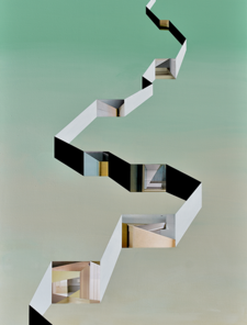 Closer, 2019, magazine paper collage cut and pasted to canvas, acrylic paint, 36" x 60â Closer, 2019, magazine paper collage cut and pasted to canvas, acrylic paint, 36" x 60â