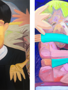 Ian Mackay, Judge Shrug, 2019, oil on wood, 25.5" x 21.5", and On a Pedestal, 2019, oil on wood, 21.5â x 18â Ian Mackay, Judge Shrug, 2019, oil on wood, 25.5" x 21.5", and On a Pedestal, 2019, oil on wood, 21.5â x 18â