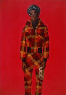 Barkley Hendricks (American, 1945â2017). Blood (Donald Formey), 1975. Oil and acrylic on canvas, 72 x 501/2 in. (182.9 x 128.3 cm). Courtesy of Dr. Kenneth Montague | The Wedge Collection, Toronto. © Estate of Barkley L. Hendricks. Courtesy of the artistâs estate and Jack Shainman Gallery, New York. (Photo: Jonathan Dorado, Brooklyn Museum) Barkley Hendricks (American, 1945â2017). Blood (Donald Formey), 1975. Oil and acrylic on canvas, 72 x 501/2 in. (182.9 x 128.3 cm). Courtesy of Dr. Kenneth Montague | The Wedge Collection, Toronto. © Estate of Barkley L. Hendricks. Courtesy of the artistâs estate and Jack Shainman Gallery, New York. (Photo: Jonathan Dorado, Brooklyn Museum)