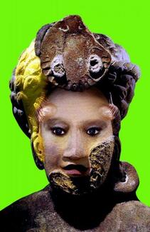 ORLAN, Défiguration-Refiguration, Self-hybridations précolombienne n°35, 1998, cibachrome collé sur aluminium, 120 x 150 cm.
