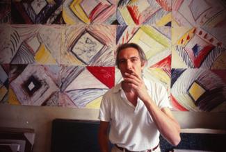 Portrait de Robert Malaval, exposition, Pastels Vortex, cigarette aux lèvres