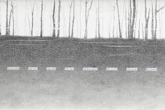 Lucile Bertrand, I’m in transit, 2019, Crayon graphite et papier imprimé sur papier Canson paper 200gr, 20 x 80 cm (détail)