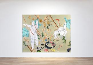 Léonard Martin, Danse Zabriskie IV, 2024, huile, acrylique et fusain sur toile © Laurent Edeline, Courtesy de l'artiste et de la galerie TEMPLON Paris – Bruxelles – NYC