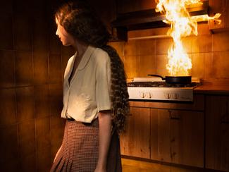 Tania Franco-Klein, Pan, Fire, Kitchen (self-portrait), 2022