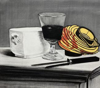 Bryce Delplanque, Nightcap, 2024, fusain, encre et acrylique sur toile, 51 x 58 x 9,5 cm_Courtesy Galerie Prima