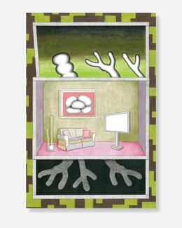 Intérieur (branches et racines), 2024 crayon de couleur sur papier, 59 x 42 cm