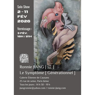 L'exposition Le Symptôme Générationnel présente l'œuvre de Ronnie Jiang comme une analyse visuelle des contradictions et de la fatigue identitaire qui définissent notre époque. À travers deux séries interconnectées, l'artiste ne fait pas que dépeindre le réel ; elle en extrait la fièvre, la tension et l'ambivalence. ​Le « Symptôme » est ici la manifestation visible d'un malaise sociétal profond, celui d'une génération écartelée entre l'héritage d'une imagerie simplifiée (les cartoons, la pop culture) et la