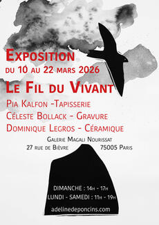 La galerie Magali Nourissat a le plaisir de présenter l’exposition Le Fil du Vivant, une exploration sensible du geste et de la matière à travers les œuvres de trois artistes contemporains : Dominique Legros, Celeste Bollack et Pia Kalfon. Du 10 au 22 mars 2026, cette exposition invite le public à découvrir trois pratiques artistiques souvent laissées de côté au profit de la peinture et de la sculpture.