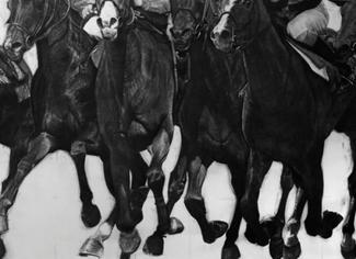 Joël Person, Les chevaux de l'apocalypse 2 et 3, 2020, fusain sur papier. Collection de l'artiste © Frederic Fontenoy