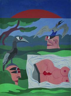 Jean Clerté, "Sans titre", série "Sur l'herbe", acrylique sur toile, 130 x 97 cm Jean Clerté, "Sans titre", série "Sur l'herbe", acrylique sur toile, 130 x 97 cm