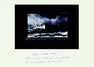 Carton de l'exposition collective "La Tempête" © CRAC OCCITANIE Sète - d'après une Åuvre de Marcel Broodthaers, Chère petite sÅur, celle-ci pour te donner une idée de la mer pendant la tempête, 1972 Collage et inscription manuscrite sur papier. 42x30 cm N° inv : MB 14 3 Courtesy of the artist and Galerie Chantal Crousel, Paris Carton de l'exposition collective "La Tempête" © CRAC OCCITANIE Sète - d'après une Åuvre de Marcel Broodthaers, Chère petite sÅur, celle-ci pour te donner une idée de la mer pendant la tempête, 1972 Collage et inscription manuscrite sur papier. 42x30 cm N° inv : MB 14 3 Courtesy of the artist and Galerie Chantal Crousel, Paris