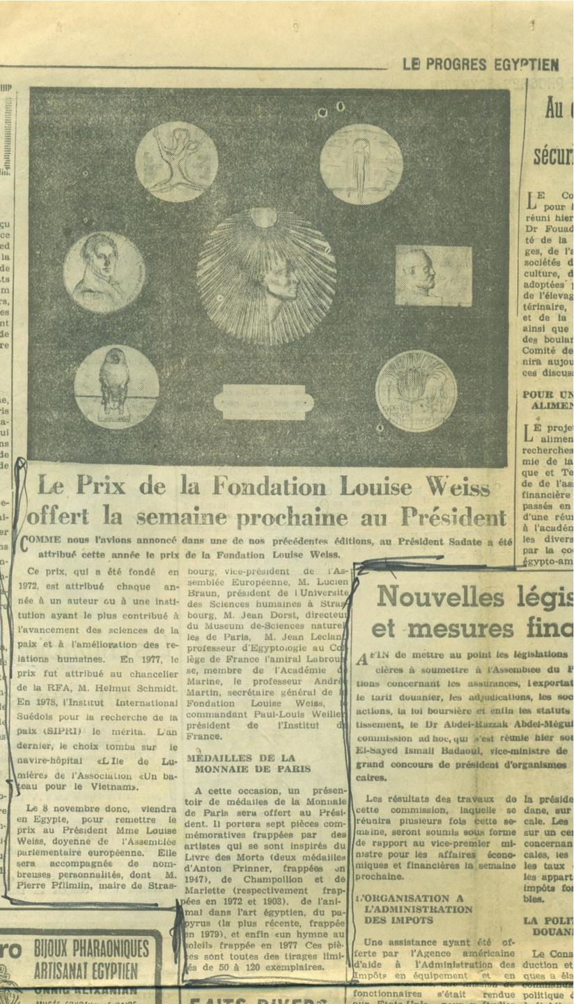 Médaille Nefertiti Fondation Louise Weiss (1980)