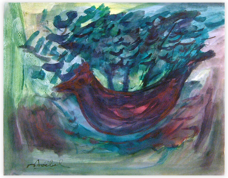 Catalogue raisonné, Edgar Stoëbel, lavis - "oiseau et sous-bois" — 