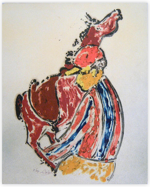 Catalogue raisonné, Edgar Stoëbel, + aéro - litho 7/27 - "jockey et monture" - hippique — 