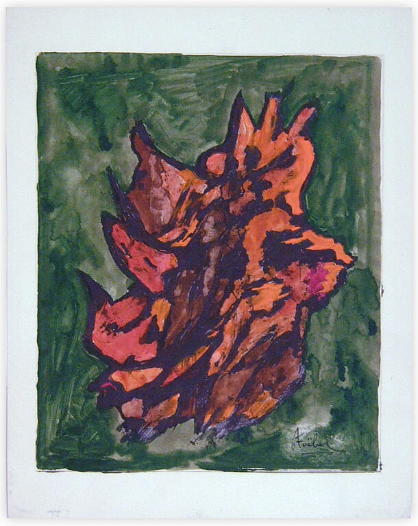 Catalogue raisonné, Edgar Stoëbel, orange abstract on a green background — 