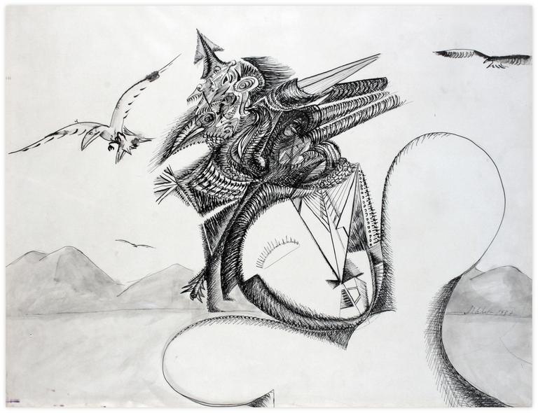 Catalogue raisonné, Jean-Jacques Lebel, Sans titre (Oiseaux) - 1957