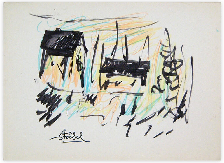 Catalogue raisonné, Edgar Stoëbel, abstract landscape with houses — 