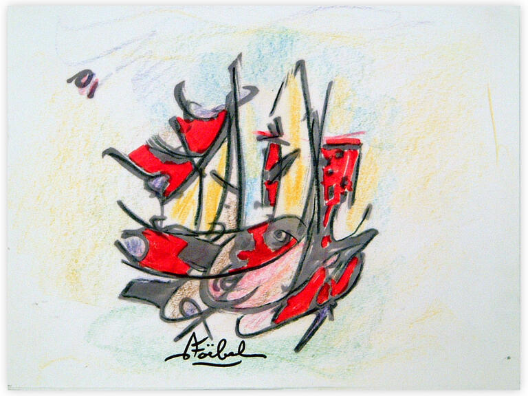 Catalogue raisonné, Edgar Stoëbel, abstract calligraphic boat - "sailing" — 