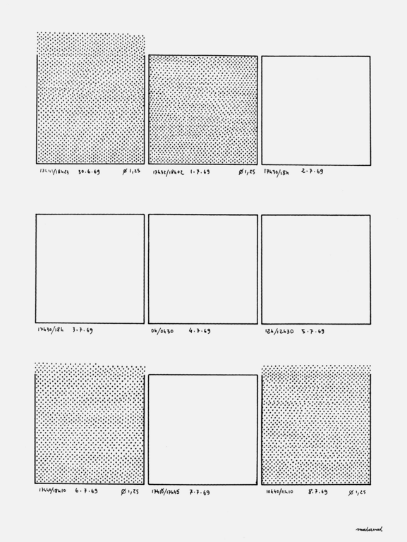 Malaval, 100 demi-heures de dessin quotidien, planche 11 - 1969, points dans 9 cases