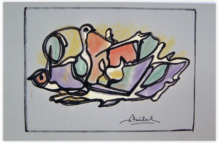 Catalogue raisonné, Edgar Stoëbel, abstract with birds — 