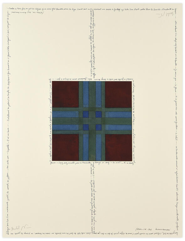 Catalogue raisonné, Henri Maccheroni, Sans titre, Série Égypte-bleu, cartouche - circa 1989