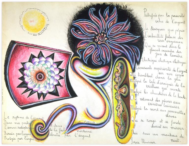 Catalogue raisonné, Jean-Jacques Lebel, Manuscrit autographe de Joyce Mansour - 1960