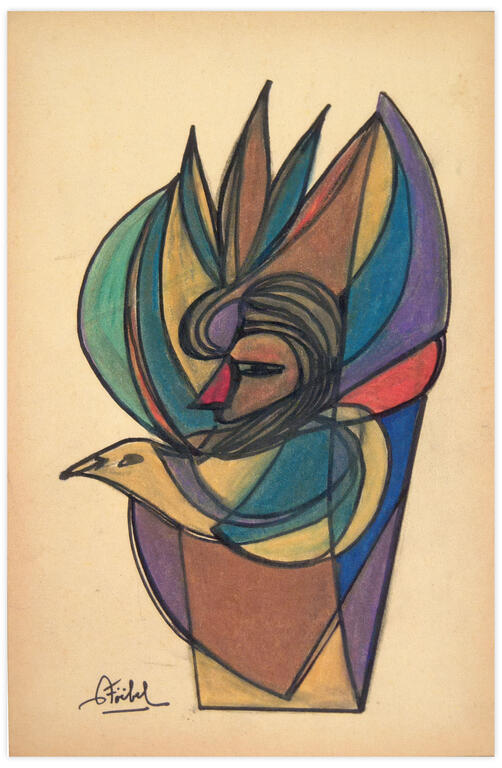 Catalogue raisonné, Edgar Stoëbel, red nose woman and bird — 