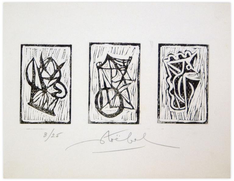 Catalogue raisonné, Edgar Stoëbel, linogravure 3/25 - 3 abstract — 