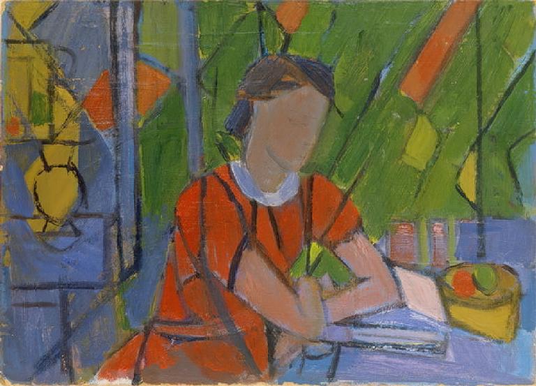 Catalogue raisonné, oeuvre de l'artiste Hans Seiler - Femme en rouge, circa 1945
