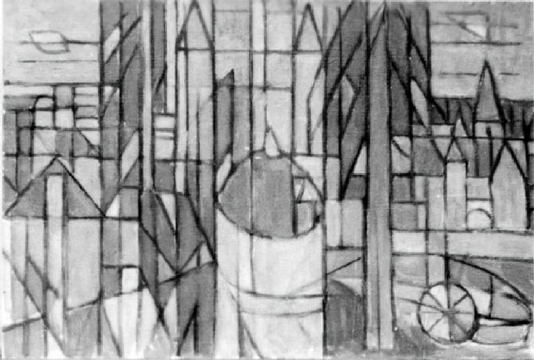 Catalogue raisonné, oeuvre de l'artiste Hans Seiler - Le pigeonnier et l'église, circa 1946