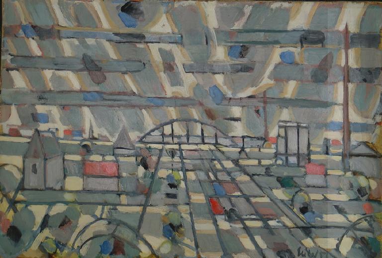 Catalogue raisonné, oeuvre de l'artiste Hans Seiler - Le pont de fer (Nimègue), 1956