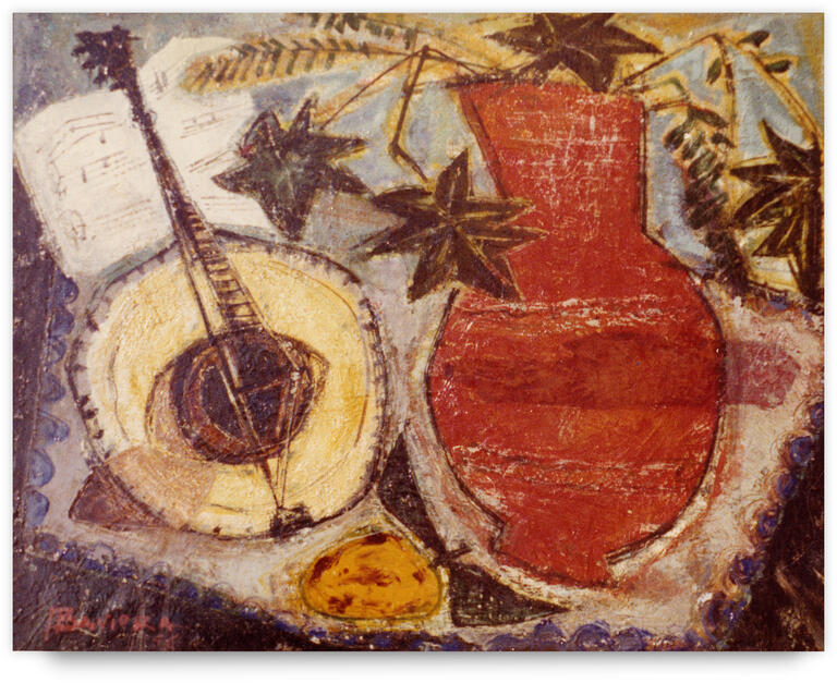 Catalogue raisonné, Henri Baviera, MANDOLINE ET POT ROUGE — 1956