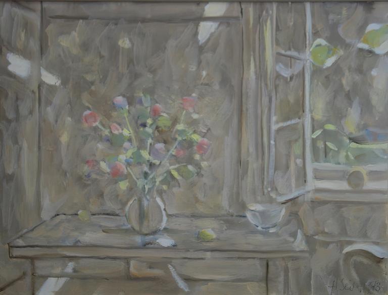 Catalogue raisonné, oeuvre de l'artiste Hans Seiler - Fleurs grises devant la fenêtre, 1973